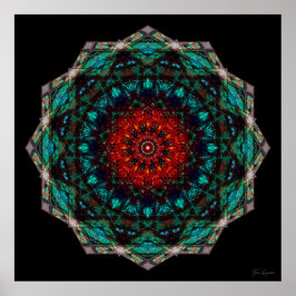 Ingewikkelde rode turquoise geometrische mandala k poster
