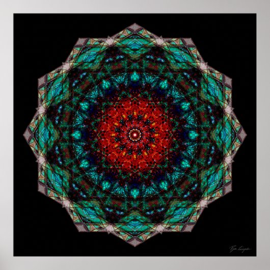 Ingewikkelde rode turquoise geometrische mandala k poster (Voorkant)
