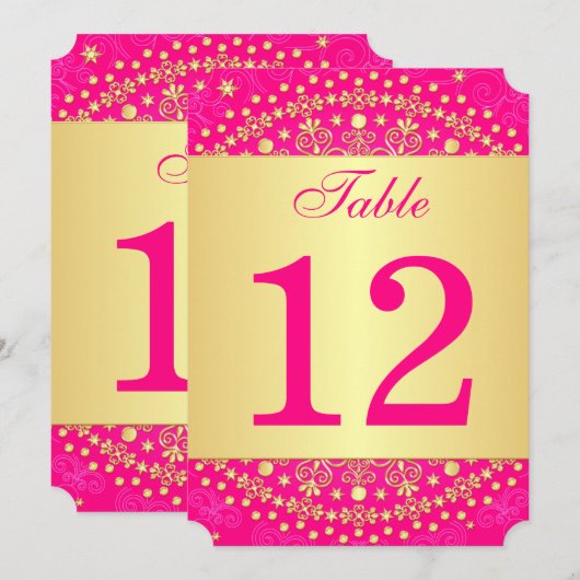 Ingewikkelde Roze Gouden Krullen Sterren Tafel Num Kaart (Voorkant / Achterkant)