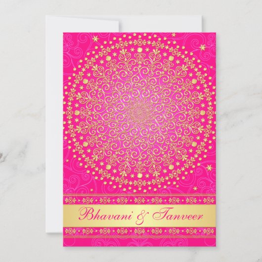 Ingewikkelde roze gouden rollen sterren bruiloft u kaart (Voorkant)