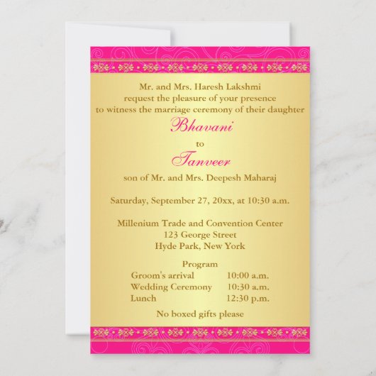 Ingewikkelde roze gouden rollen sterren bruiloft u kaart (Achterkant)