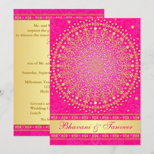 Ingewikkelde roze gouden rollen sterren bruiloft u kaart (Voorkant / Achterkant)