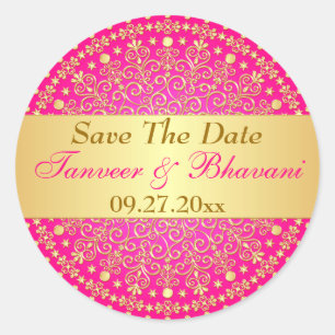 Ingewikkelde roze gouden rollen, Stippen bruiloft  Ronde Sticker