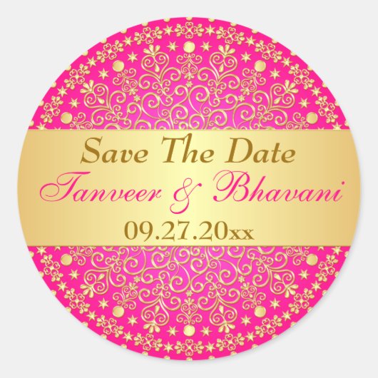 Ingewikkelde roze gouden rollen, Stippen bruiloft  Ronde Sticker (Voorkant)