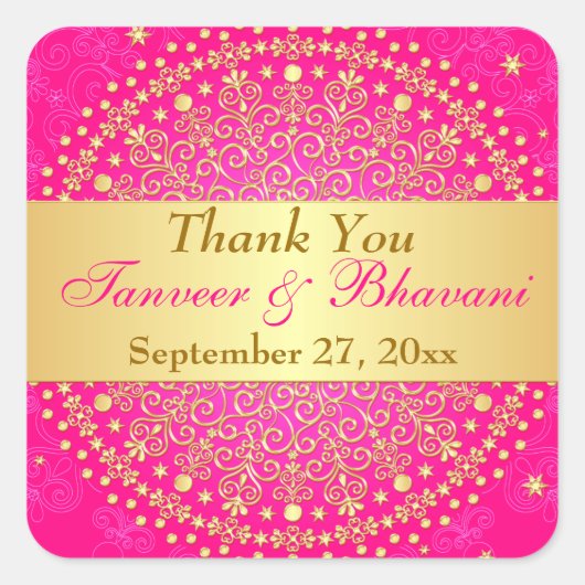 Ingewikkelde roze gouden rollen, Stippen bruiloft  Vierkante Sticker (Voorkant)