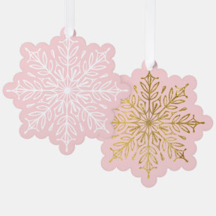 Ingewikkelde Sneeuwvlokken op Roze Kerstmis Ornament Kaart