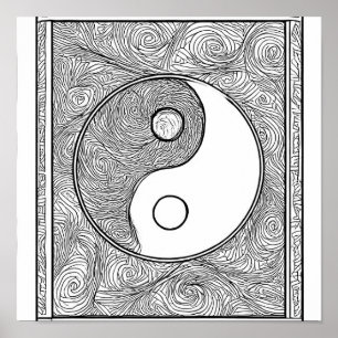 Ingewikkelde Symmetrische Kleurplaat: Yin Yang Poster