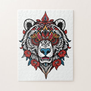 Ingewikkelde Tribal Beer Puzzel met Floral Design