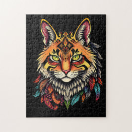 Ingewikkelde tribale kattenpuzzel met kleurrijke v legpuzzel
