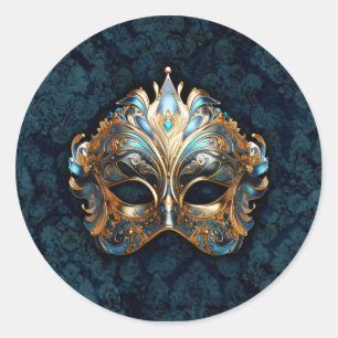 Ingewikkelde turquoise en gouden masker ronde sticker
