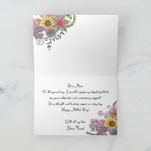 Ingewikkelde Vibrant Doodle Flowers Moederdag Kaart (Binnen)