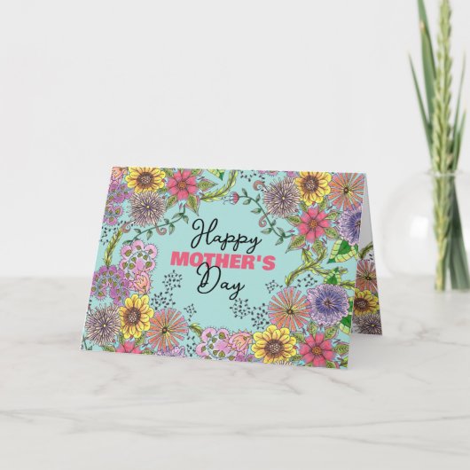 Ingewikkelde Vibrant Doodle Flowers Moederdag Kaart (Voorkant)