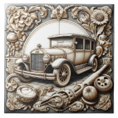 Ingewikkelde Vintage Car Tegel Art Tegeltje (Voorkant)