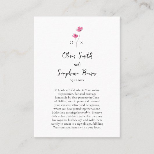 Ingewikkelde Waterverf Bloemen Bruiloft Gebed Kaar Plaatskaartje (Voorkant)