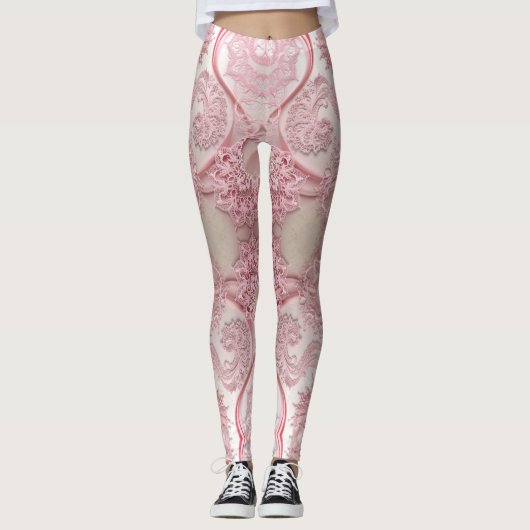 Ingewikkelde, wervelende patronen van  roze kant leggings (Voorkant)