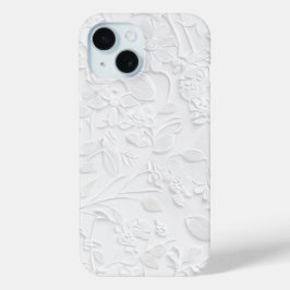 Ingewikkelde witte bloem in reliëf telefoonhoesje iPhone 15 case