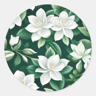 Ingewikkelde witte en groene bloemen ronde sticker