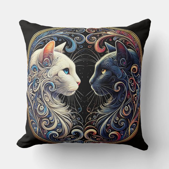 Ingewikkelde Yin Yang Katten Kunstwerk Kussen (Voorkant)