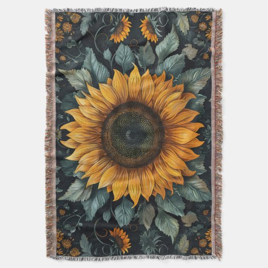 Ingewikkelde zonnebloem botanische kunst deken (Voorkant Verticaal)