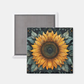 Ingewikkelde zonnebloem botanische kunst magneet (Voorkant / Achterkant)