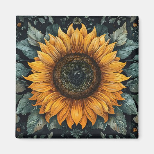 Ingewikkelde zonnebloem botanische kunst magneet (Voorkant)
