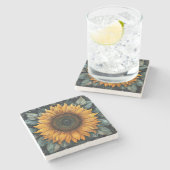 Ingewikkelde zonnebloem botanische kunst stenen onderzetter (Zijkant)