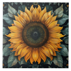Ingewikkelde zonnebloem botanische kunst tegeltje