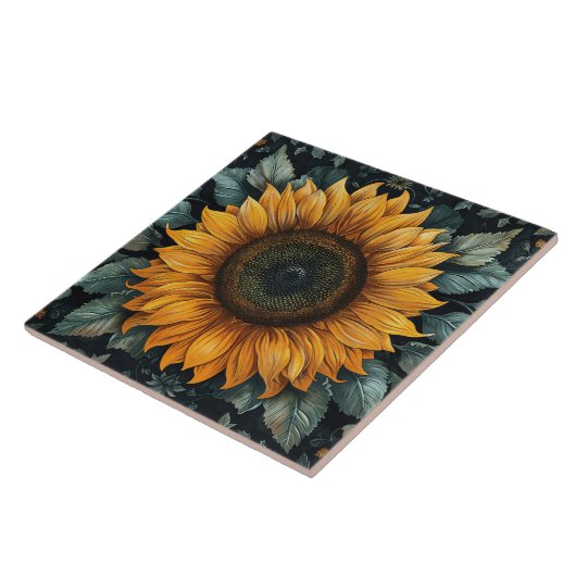 Ingewikkelde zonnebloem botanische kunst tegeltje (Zijkant)
