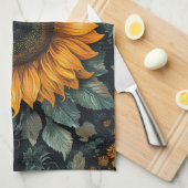 Ingewikkelde zonnebloem botanische kunst theedoek (Quarter Fold)