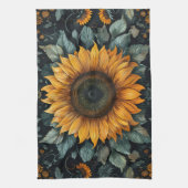 Ingewikkelde zonnebloem botanische kunst theedoek (Verticaal)