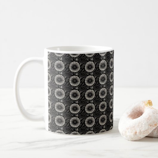 Ingewikkelde zwart-wit bloemen illustratie koffiemok (Met donut)