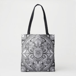 Ingewikkelde zwart-witte Mandala kunst Tote Bag