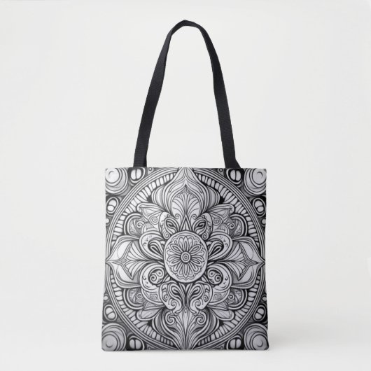 Ingewikkelde zwart-witte Mandala kunst Tote Bag (Voorkant)