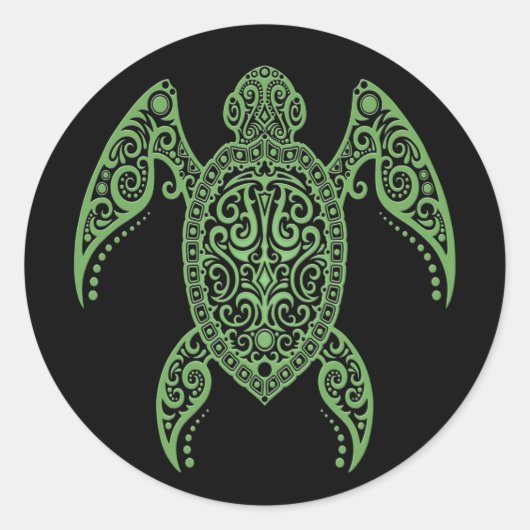 Ingewikkelde zwarte en groene Zeeen schildpad Ronde Sticker (Voorkant)