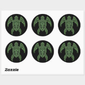 Ingewikkelde zwarte en groene Zeeen schildpad Ronde Sticker (Vel)