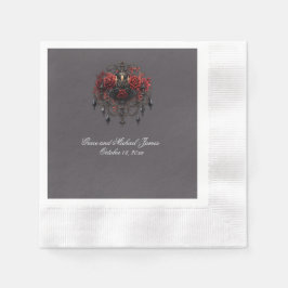 Ingewikkelde zwarte gotische kroonluchter met Roze Servet