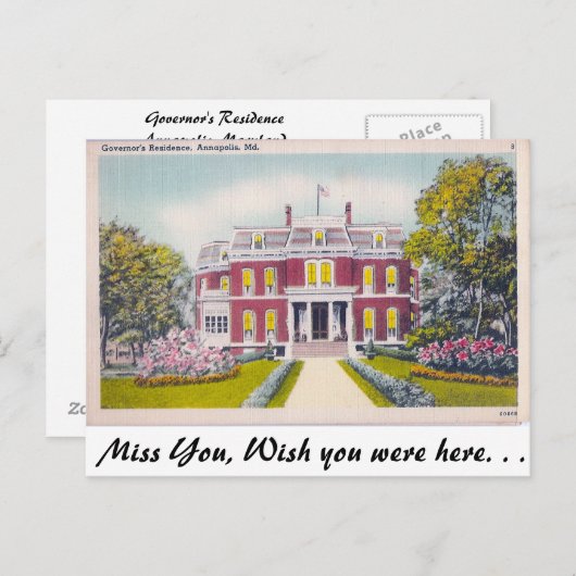 Ingezetenschap van de gouverneur, Annapolis, Maryl Briefkaart (Voorkant / Achterkant)