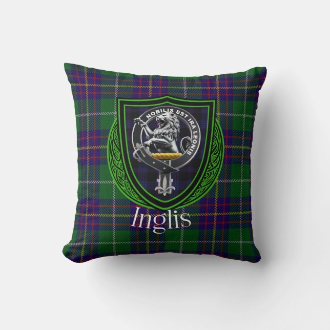 Inglis Schotse Clan Tartan & Wapen Kussen (Voorkant)