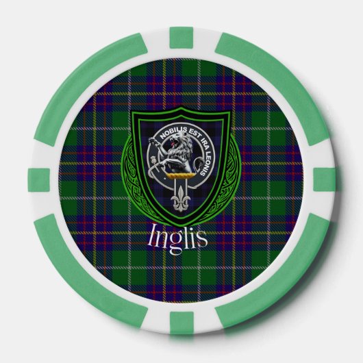 Inglis Schotse Clan Tartan & Wapen Poker Chips (Voorkant)