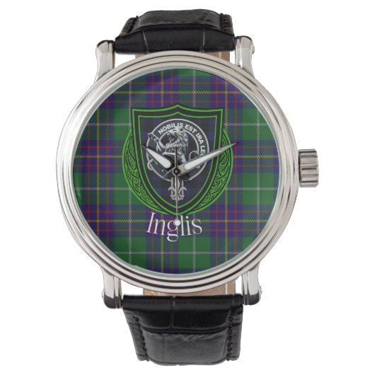 Inglis Scottish Clan Tartan & Crest Horloge (Voorkant)