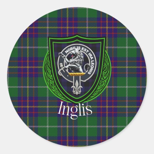 Inglis Scottish Clan Tartan & Crest Ronde Sticker (Voorkant)
