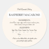 Ingrediënt en Allergeen Voedseletiket Ronde Sticker (Voorkant)