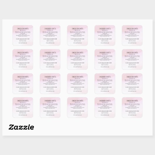 Ingredient Pink Watercolor Minimalist Bakery Vierkante Sticker (Vel)