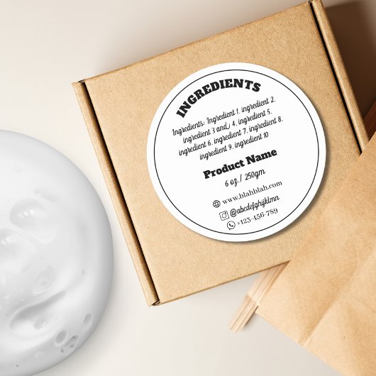 Ingrediënt Product Label Sticker