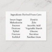 Ingrediënten afgeleid van maïs bewustzijn Kaart (Achterkant)