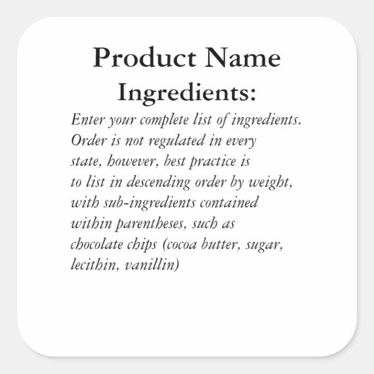 Ingrediënten alleen waslabel voor wet sticker (Voorkant)