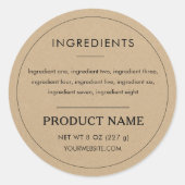 Ingrediënten Kraft Papier Productlabel Ronde Sticker (Voorkant)