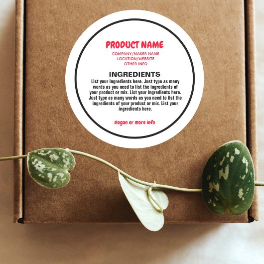 Ingrediënten Label met product- en maker-informati