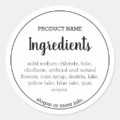 Ingrediënten Productlabel | Moderne, eenvoudige St Ronde Sticker (Voorkant)