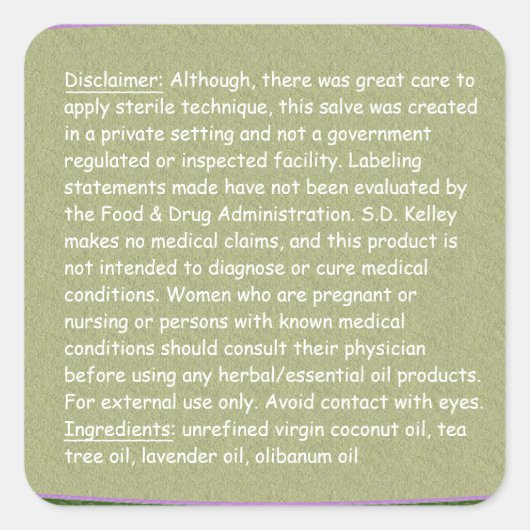 Ingrediënten van Floral & Gray/Disclaimer Squar Vierkante Sticker (Voorkant)